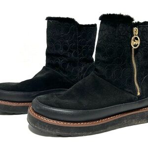 Coach ISA (C7022) Black Suede Winter Boots with Gold Zipper size 8.5